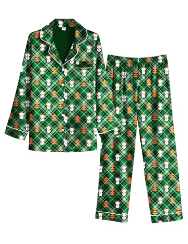 Image of Ekouaer Womens Satin Pajama Set Classic Pattern Silky Pj Sets Button Down Sleepwear Loungewear