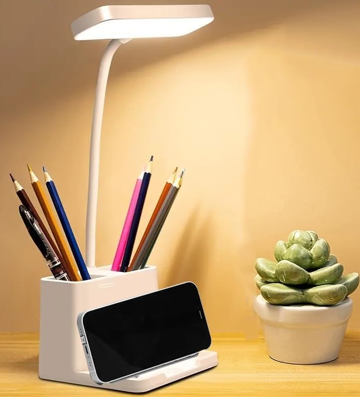 Saleon Rechargeable Desk Lamp Table Lamp Touch Lamp Study Lamp Night Lamp With Eye Care And Mobile Phone Holder And Stationary Holder - 1798 - Plastic, Led, White (B0BPCQMF9S) Amazon Price History, Amazon Price Tracker