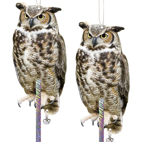 Kungfu Mall 2PCS Fake Owl Plastic Owl to Scare Pigeon for Outdoor Garden Hanging Flat Garden Owls with Reflective Tape to Keep Pigeon Away from Balcony Window Outside Patio Yard Backyard Front Porch