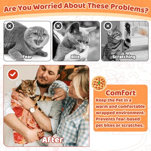 Image of 31.5 inch Large Cat Grooming Wrap for Cutting Nails, Self-Stick Dog Cat Wrap, Soft Pizza Blanket Pet Tool Gifts for Multifunctional Care Medicine Anti-Escape