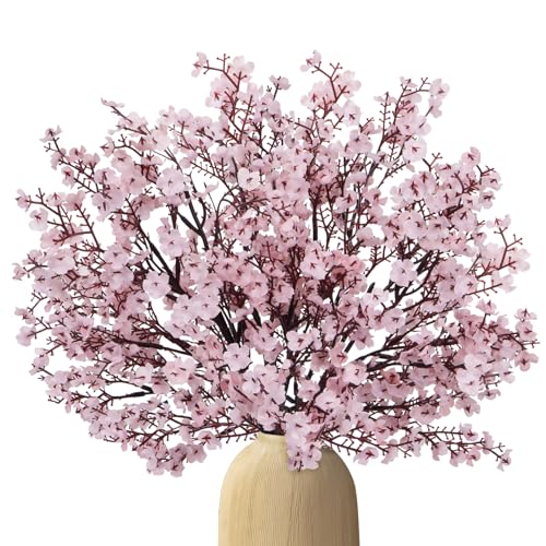 Luabue 6pcs Künstliche Blumen Gypsophila Künstlich Seidenblumen Schleierkraut Künstlich Rosa Artificial Blumen für Home Decor Tisch Hochzeit Party Dekoration (Rosa)