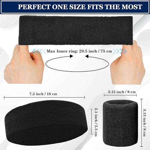 6 Pack Sports Wrist Sweatbands Set Headband Wristband Set, Moisture Wicking Sweat Bands 4 Tennis Wrist Sweatband + 2 Headbands, Athletic Terry Cloth Sweat Absorbing Head Band for Working Out - Image 3