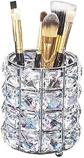 Crystal Makeup Brush Holder Organizer, Cosmetics Pencil Cup Holder Container Organizer for Desktop Decoration (Silver)