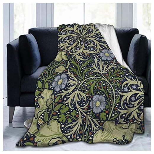 Meiya-design fleecefilt 127 cm x 152,4 cm - William Morris sjögräs mönster hem flanell fleece mjuk varm plysch överkast filt för säng/soffa/soffa/kontor/camping