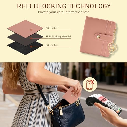 Image of Jogjam Coral Pink Rfid Ladies Wallet, Small Slim Thin Compact Credit Card Women Wallet, PU Leather Bifold Cash Zipper Coin Pocket ID Window for Female