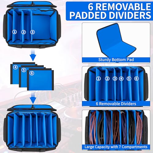 Image of IBVIVIC Cable File Bag With Adjustable Dividers Dj Gig Bag for Cables, Cords,DJ Gear,Sound Instrument and Accessories 16L x 11W x 12H inch, Blue
