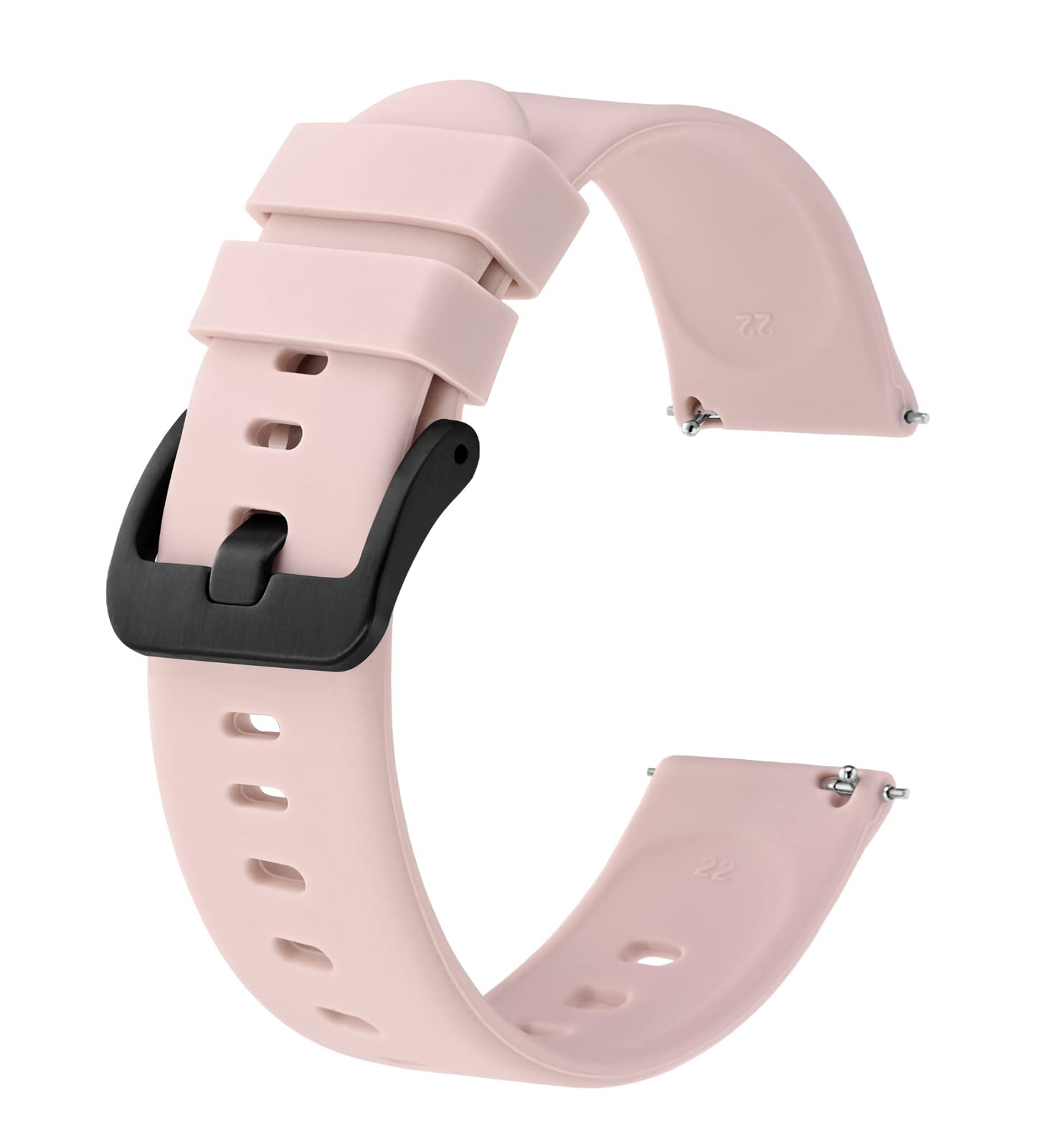BISONSTRAP Silicone Watch Bands, Slim Watch Straps with Quick Release, 18mm, Pink with Black Buckle