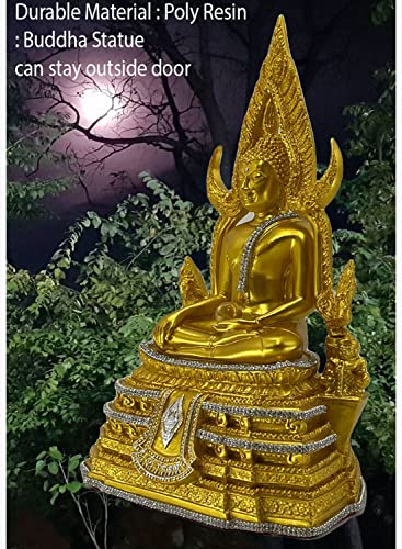 Buddho Chinnaraj Buddha Statue 12" H. Thai Buddha Statue For Home Decor Buddha Sculpture Small Gift Office Gift Office Decor Figurines Meditation Decor (Gold Plus Diamond) #TOP6