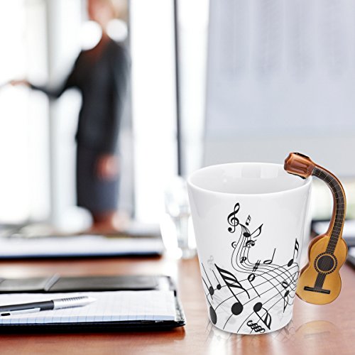 Lanhong - 13.5 Oz Musical Notes Design Guitar Mug Drink Tea Milk Coffee Mug Music Ceramic Cup Gift For Friend (Wood) #TOP6