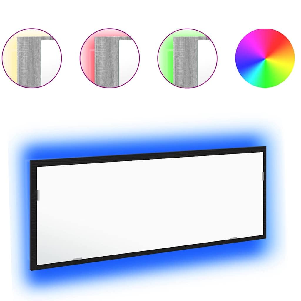 LED Badezimmerspiegel Schwarz Eichen-Optik, 100 x 8,5 x 37 cm, wandmontiert mit LED Streifen und USB 5 V, für Bad, Schminken und Rasur