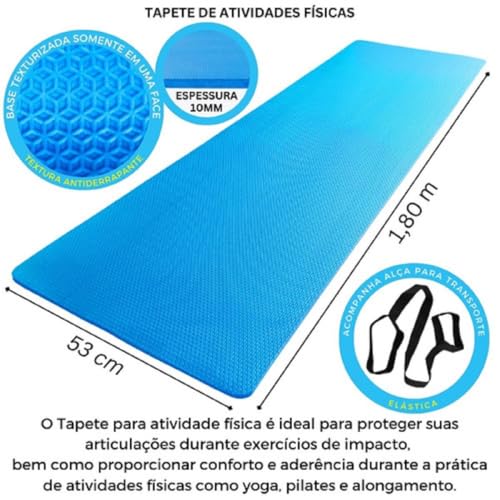 Colchonete Tapete em EVA para Yoga Ginástica Pilates 180cm x 53cm Espessura de 10mm Antiderrapante A