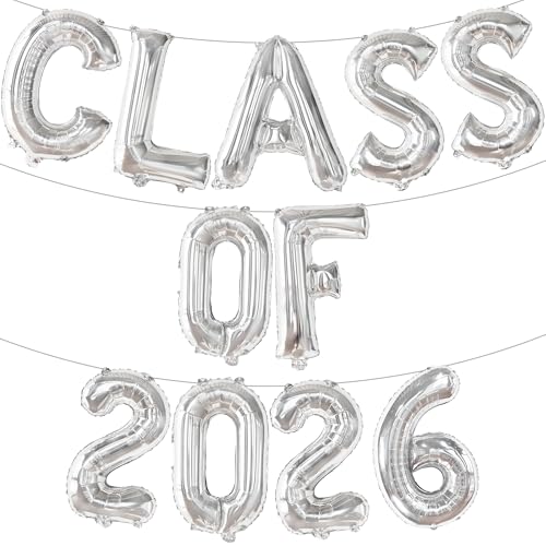 Image of Graduation Decorations 2026 | Silver Class of 2026 Balloons - 16 Inch | Graduation Balloons Banners | Silver Graduation Decorations | Class of 2026 Banner for Class of 2026 Decorations, KatchOn