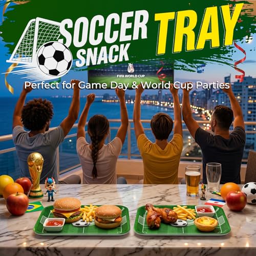 Soccer Snack Serving Tray, World Cup Party Decor 2026, Game Day Food Platter with Soccer Field & Ball Design, Large Party Tray for Chips, Perfect for Watch Parties, Durable & Reusable, 2 Packs — view 2