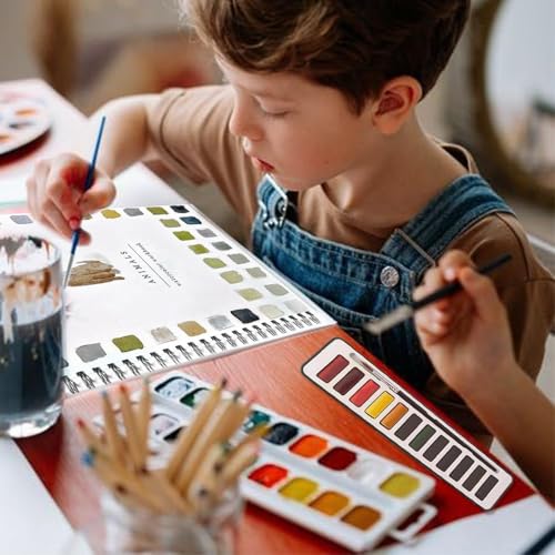 Image of Watercolor Workbook, Water Coloring Book, 12 Different Patterns of Original DIY Designs, 12 Colors Watercolor Paint Set with Palette and Brush, Beginner-Friendly Watercolor Workbooks(Birds)