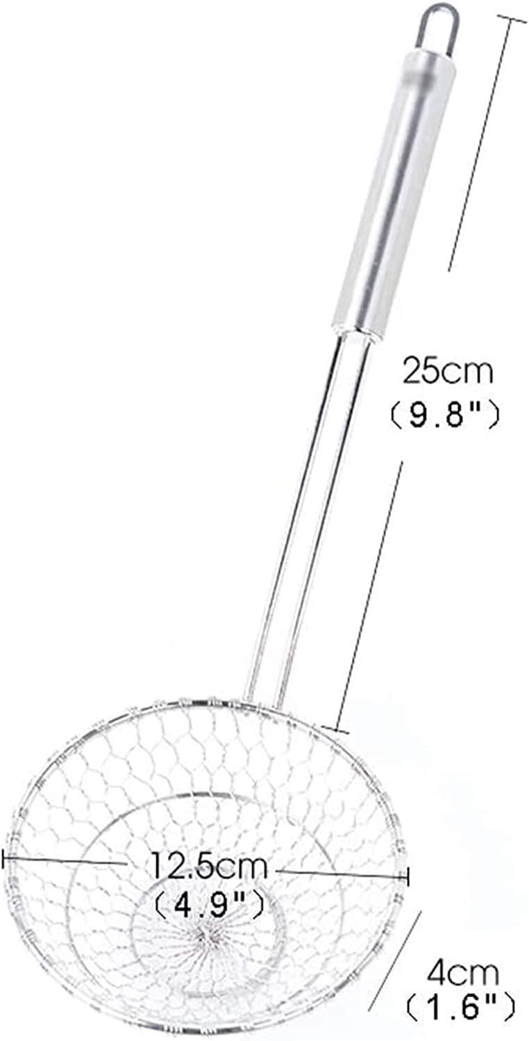 Kitchen cookware Colander Skimmer Slotted Spoon Stainless Steel Spider Skimmer Small Strainer Kitchen Colander 9.8"×4.9" Strainer Ladle for Kitchen
