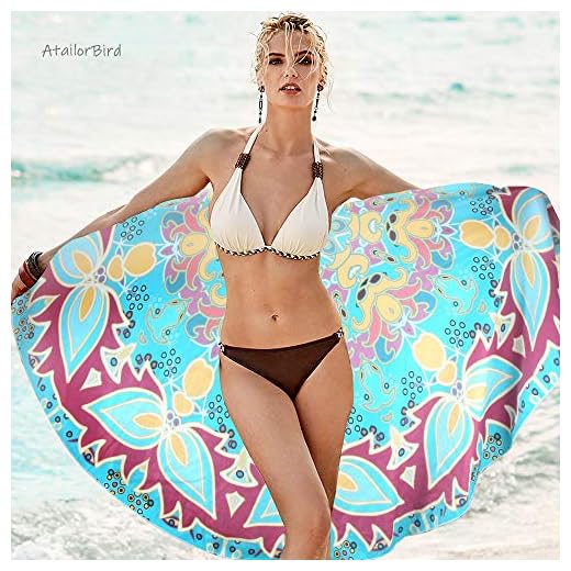 AtailorBird Toalla de Playa de Microfibra, Diámetro 150cm Toalla de Piscina Grande Mandala Esterilla de Yoga, Seque Rápidamente, Absorbente,Prevención de Arena para Viaje, Picnic(Patrón 6)