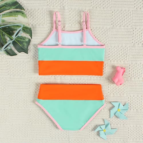 Image of Little Girl Swimsuit Casual Swimwear Kids Two Piece Color Block Bathing Suits Beach Bikini Set 3-12Years