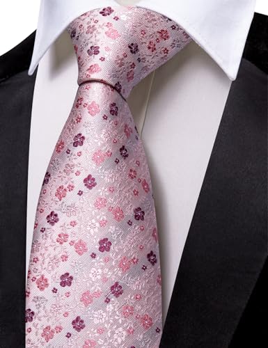 Image of Barry.Wang Floral Ties for Men Flower Necktie with Tie Clip Formal