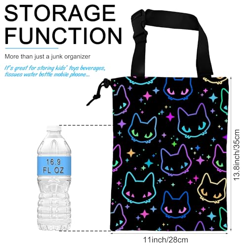 Image of Car Trash Bag Colorful Neon Cat Heads Car Garbage Bag Hanging Car Trash Can for Back Seat with Drawstring, Waterproof Garbage Bags for Accessories Vehicle Travelling Camping Outdoor