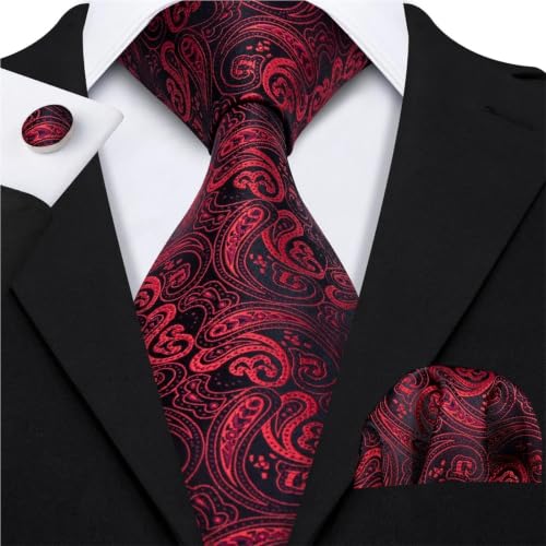 Cravate en soie jacquard motif paisley rouge pour homme costume chic de cérémonie