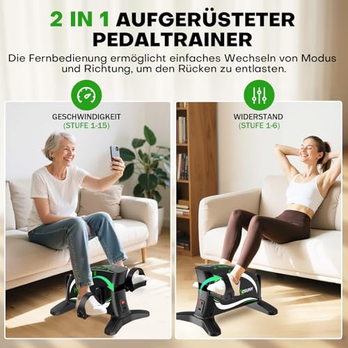 Pedaltrainer, MOSUNY 2026 2 in 1 Pedaltrainer für Zuhause mit Widerstand + Geschwindigkeit, Leise & großem LCD-Display + Anti-Rutsch-Matte, Arm und Beintrainer für Senioren Heimtrainer Senioren