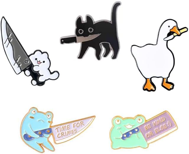 Animal with Knife Enamel Brooch Pin Set for Backpacks Jackets Cute Enamel Pins anime pins Cartoon Frog Cat Duck with Knife Enamel Brooch Pins For Kids Men Women