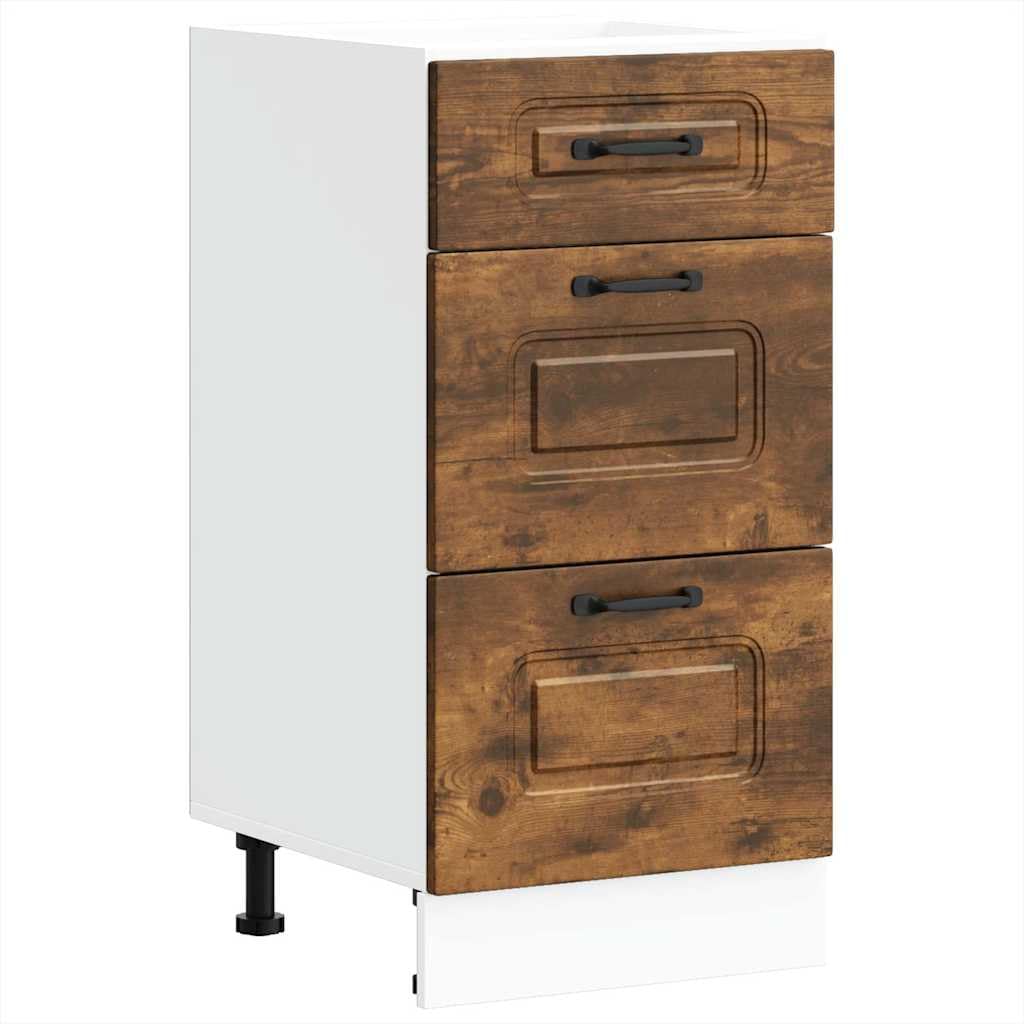 Küchenunterschrank Kalmar aus Holzwerkstoff in Räuchereiche, 40x46x81,5 cm, mit verstellbaren Füßen, Stauraum für Küchengeräte, ideal als Aufbewahrungsschrank für Küche und Haushalt