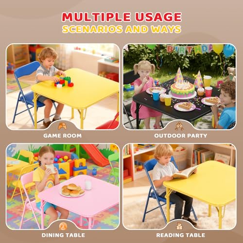 Image of JOYMOR Kids Folding Table and Chairs Set, 5-Piece Metal Frame Activity Set with Easy-Fold Design for Playroom & Classroom (Pink)
