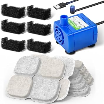 IP68 DR-DC160 Cat Water Fountain Pump with LED Light and Filter Replacement Fit for 101oz/3L Crystal Cat Fountain