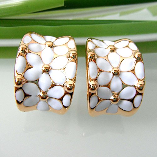 Navachi 18K Gold Plated Square Rainbow White Enamel Omega Az1936O Earrings #TOP3