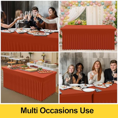 Image of Smiry 2 Pack Spandex Elastic Fitted Table Cloth Skirt for 8FT Table | Stretch Washable Table Cloth, Banquet Table Cover for Wedding, Party, Indoor & Trade Shows, (Rust, 96Lx30Wx30H)
