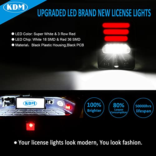 KDM LED License Number Plate Light with 3 Red OLED Neon Tube Compatible with 2005-2015 Toyota Tacoma and 2000-2013 Tundra,Pickup Truck Rear Tag Lamp 6000K White&Red,2Pcs Pack