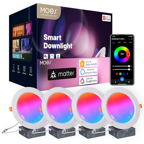MOES Matter Smart Recessed Lighting 6 Inch, Color Changing WiFi S...