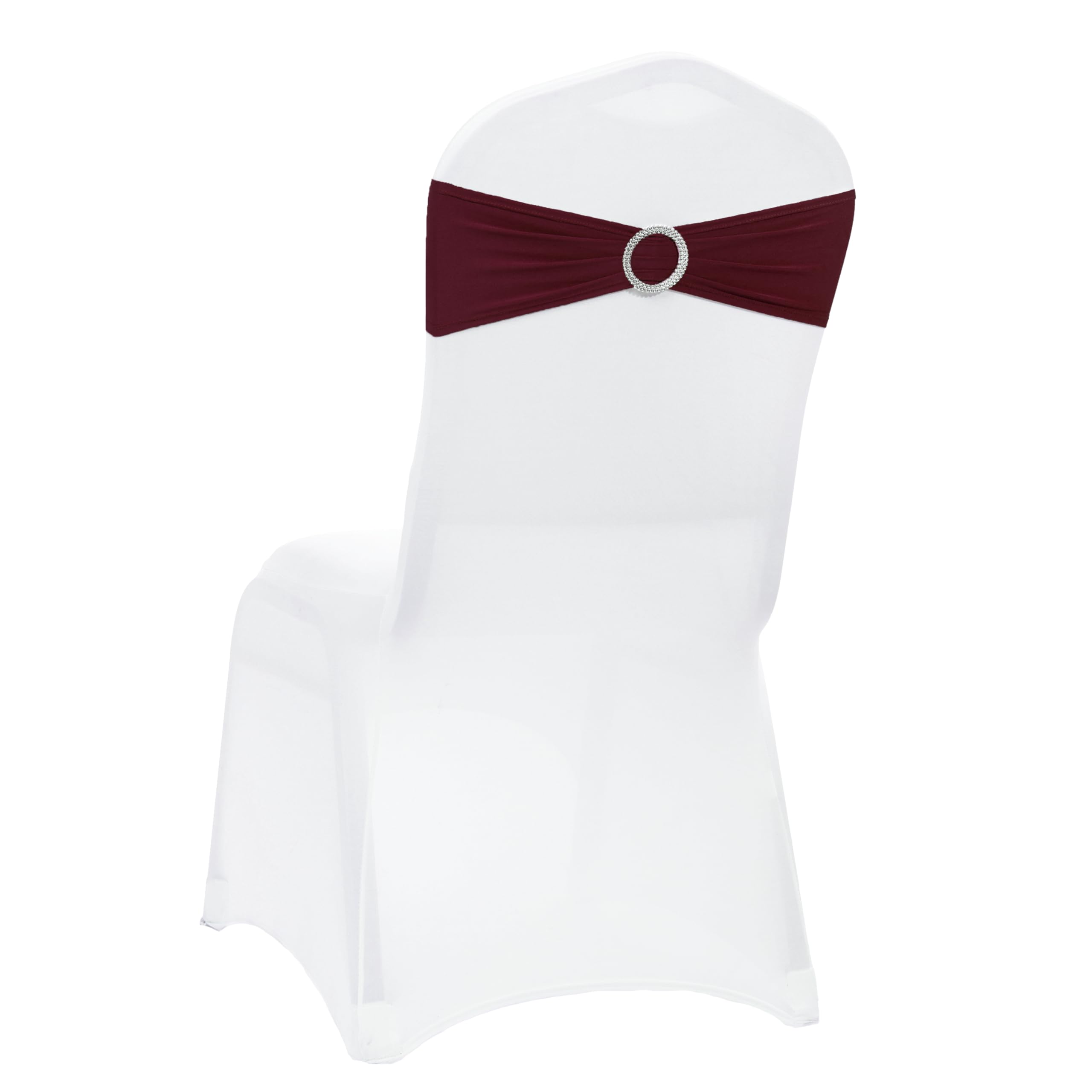 VDS - Burgundy | Spandex Chair Sashes Bows | 25 PCS | Stretch Elastic Banquet Universal Folding Chair Band Tie with Silver Buckle Slider for Wedding Party Conference Celebration Event Decoration — image 1
