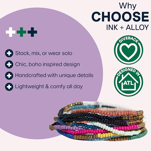 INK + ALLOY 10-Strand Stacking Beaded Bracelets for Women – Mixed Patterns Bracelet Stack - Adjustable Stretch Fit - Handmade Boho Bracelets for Women - Perfect for Any Occasion3