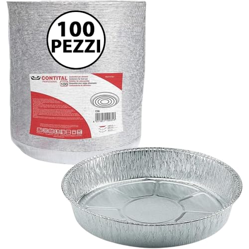 GM 100 Vaschette in Allluminio Circolari da 1360cc. Contenitori usa e getta Rotondi per cottura in forno da 22,5cm, Contenitori tondi per congelare e conservare torte ed alimenti vari