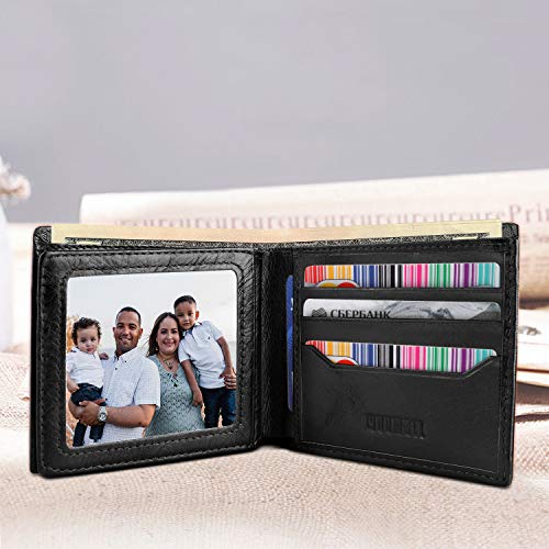 LYOOMALL Wallet for Men, Large Capacity Genuine Leather RFID Blocking Bifold Wallet/Credit Card Holder for Men, with Coin Pocket, Zipper Cash Pocket, ID Window and 10 Card Slots2