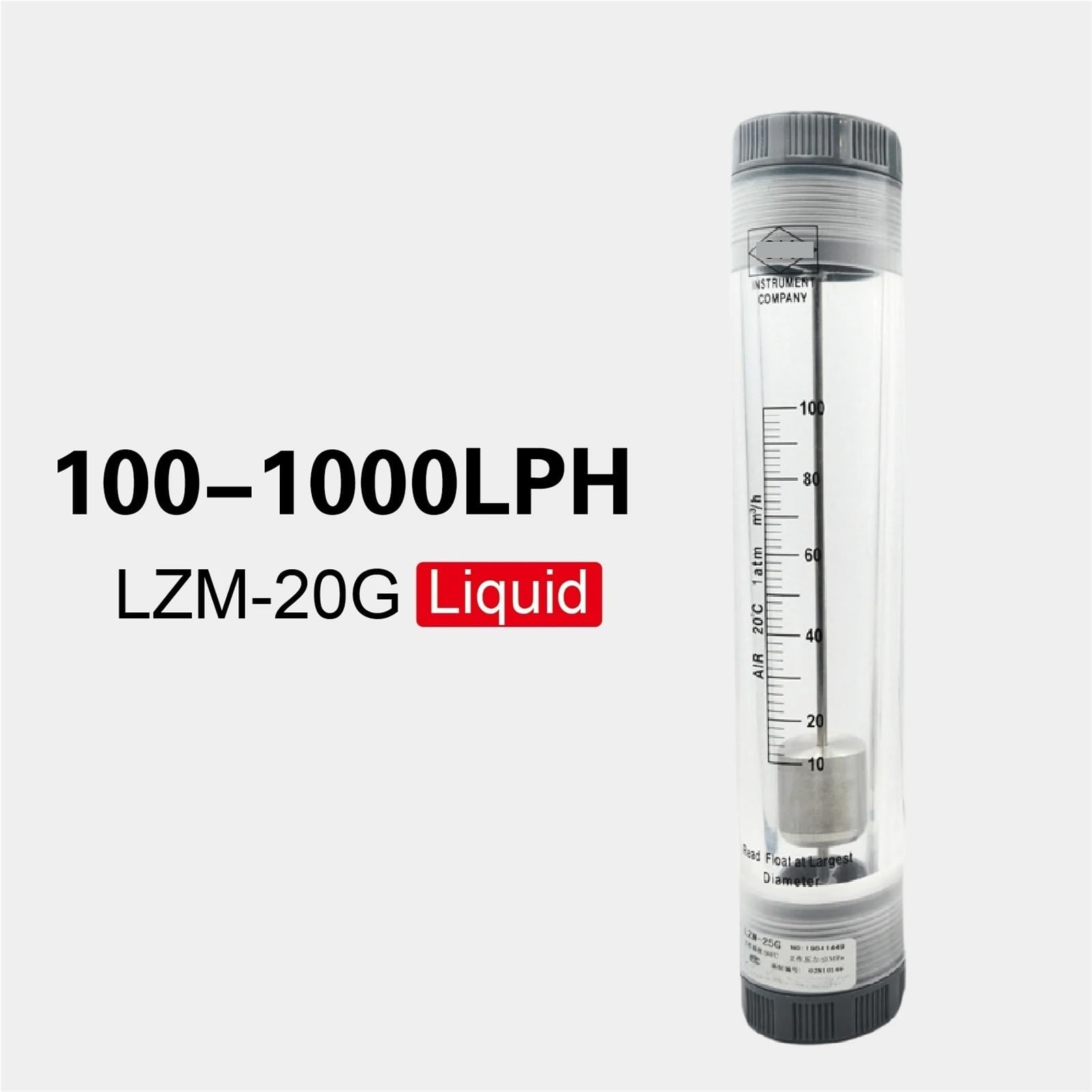 Medidor de Flujo de Tubo acrílico de tubería Interna G3/4 LZM-20G, rotámetro for Aire comprimido líquido, medidor de Flujo mecánico de Agua(Liquid-100-1000LPH)