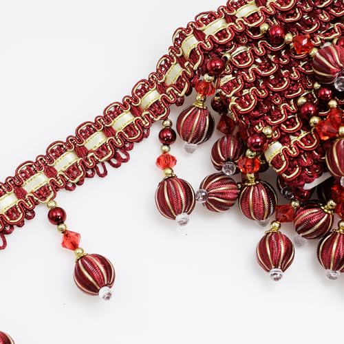 Borla y flecos para decoración del hogar en color rojo con cinta de cuentas Yalulu 4