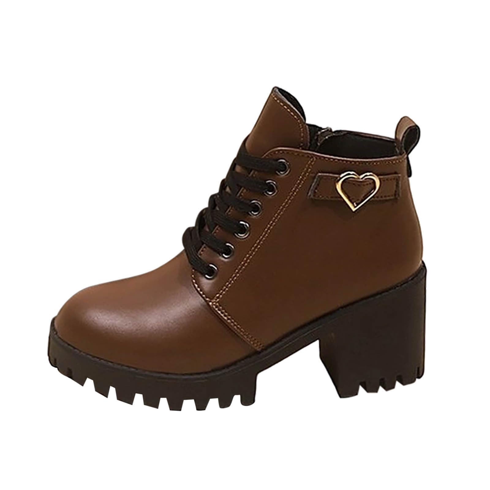 Womens Ankle Boots with Front Lace-Up and Side Zipper Chunky Heel High Heel Round Toe Casual Winter