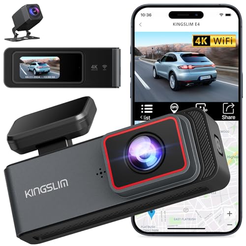 Kingslim E4 4K Dash Cam Front and Rear WiFi Front 4K Rear 1080P Dual Dash Camera for Cars Mini Dashcam with APP Control Night Vision Parking Mode