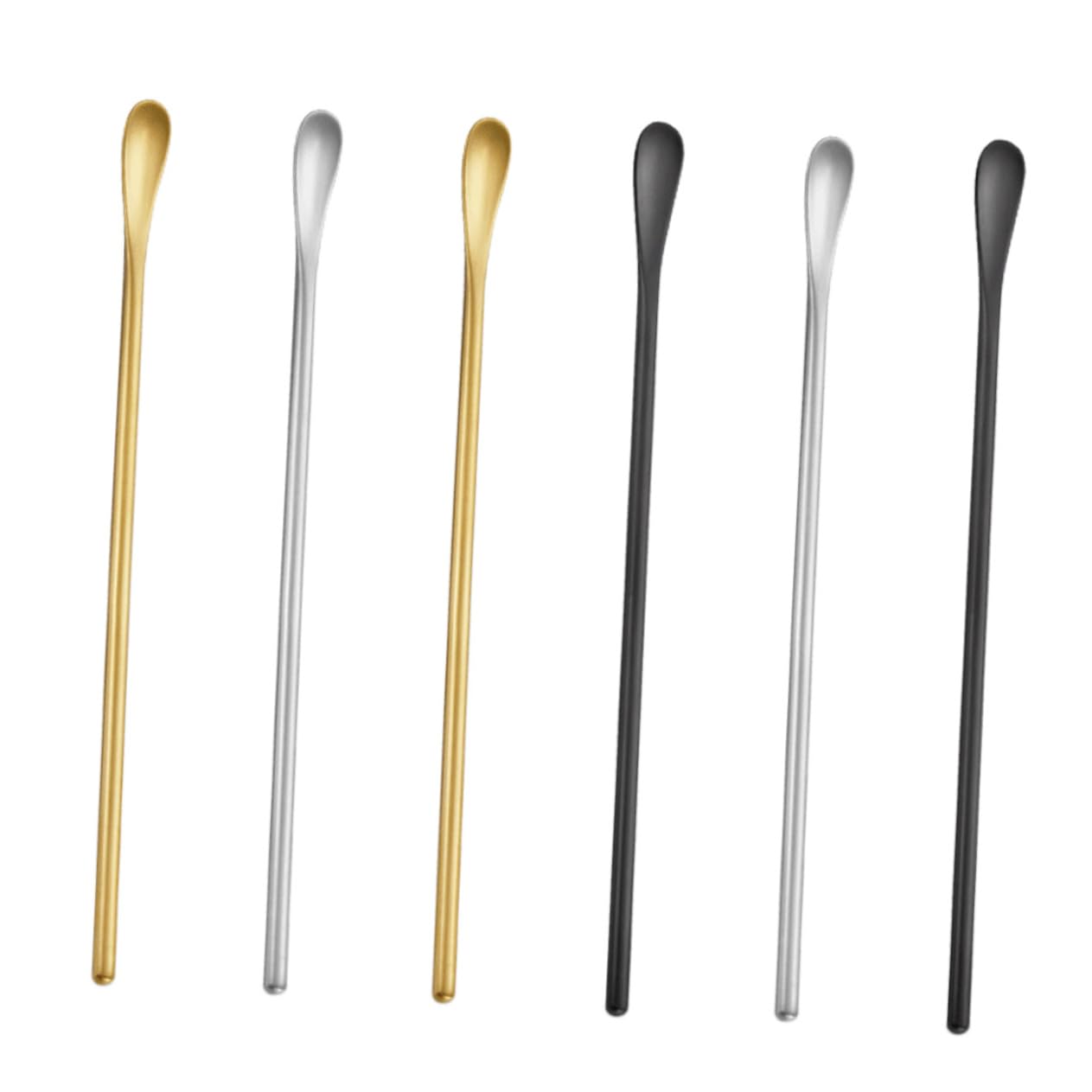 COLLBATH Stainless Steel Stirring Spoon Set 6pcs Gold Cocktail Mixing Spoon Bar Stirring Spoons Smooth Large Spoons for Cooking