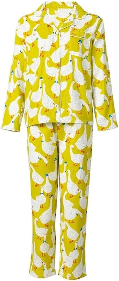 Spring Cotton Women's Pajamas Set Cartoon Goose Print Two Long-sleeved Tops With Loose Trousers