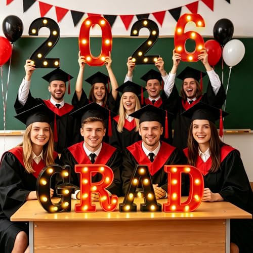 Lettres lumineuses GRAD 2026 rouge à LED pour centres de table de diplômés
