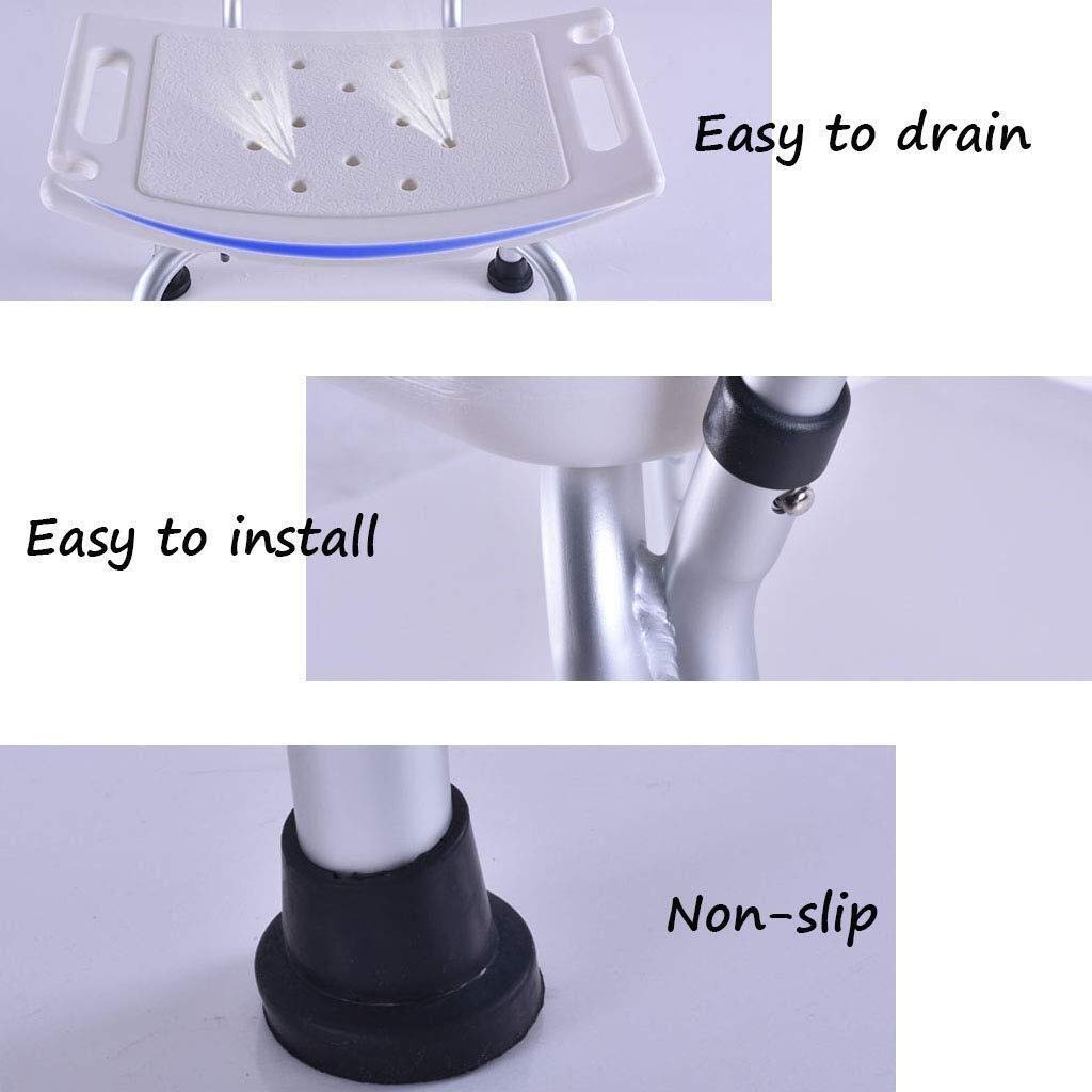 Silla de baño Taburete de Ducha Asiento de baño Aluminio Ligero con apoyabrazos Altura Ajustable Antideslizante Personas Mayores Embarazadas Blanco