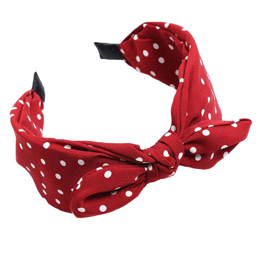 Qunson Women's Red Polka Dot Pin-Up Bow on Headband Hair Band (b)