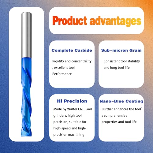 Image of 2PCS Solid Carbide Compression Bit 1 /4 Shank with Nano Blue Coating Extra Long 3 inch Overall Length 1 /4 inch Cutting Diameter CNC Up Down Cut Carbide Spiral Router Bits for Woodworking
