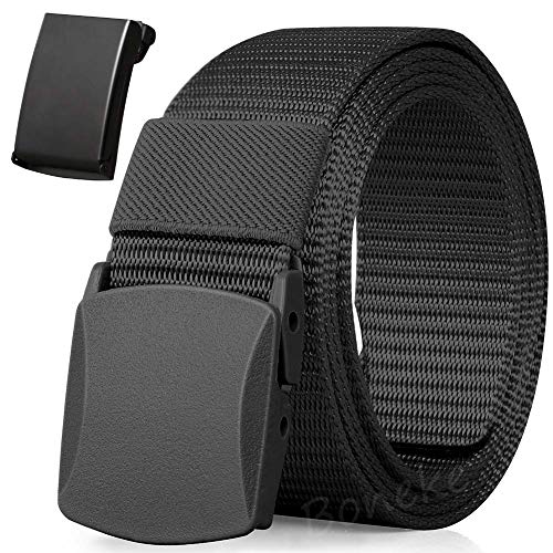 Boneke Cinturón de nylon, cinturón militar transpirable táctico para hombres, rápido a través de la seguridad del aeropuerto Metal, hebilla de plástico + hebilla de metal