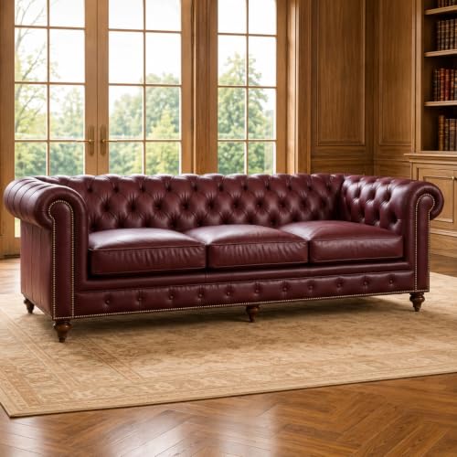 Image of Modern Classic Design Leatherette Luxury Chester Sofa Set with Button Tufted, Sofa for Living Room Home, Office, Hotle and Lobby, Living Room Set (Burgundy, 3+2+1=6 Seater Sofa)