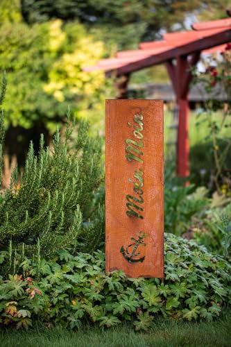 Sign Saying Board Garden Sign Patina Rusty Garden Decoration 115 cm Patina (Moin Moin), Moin Moin ("Hello") - Image 2